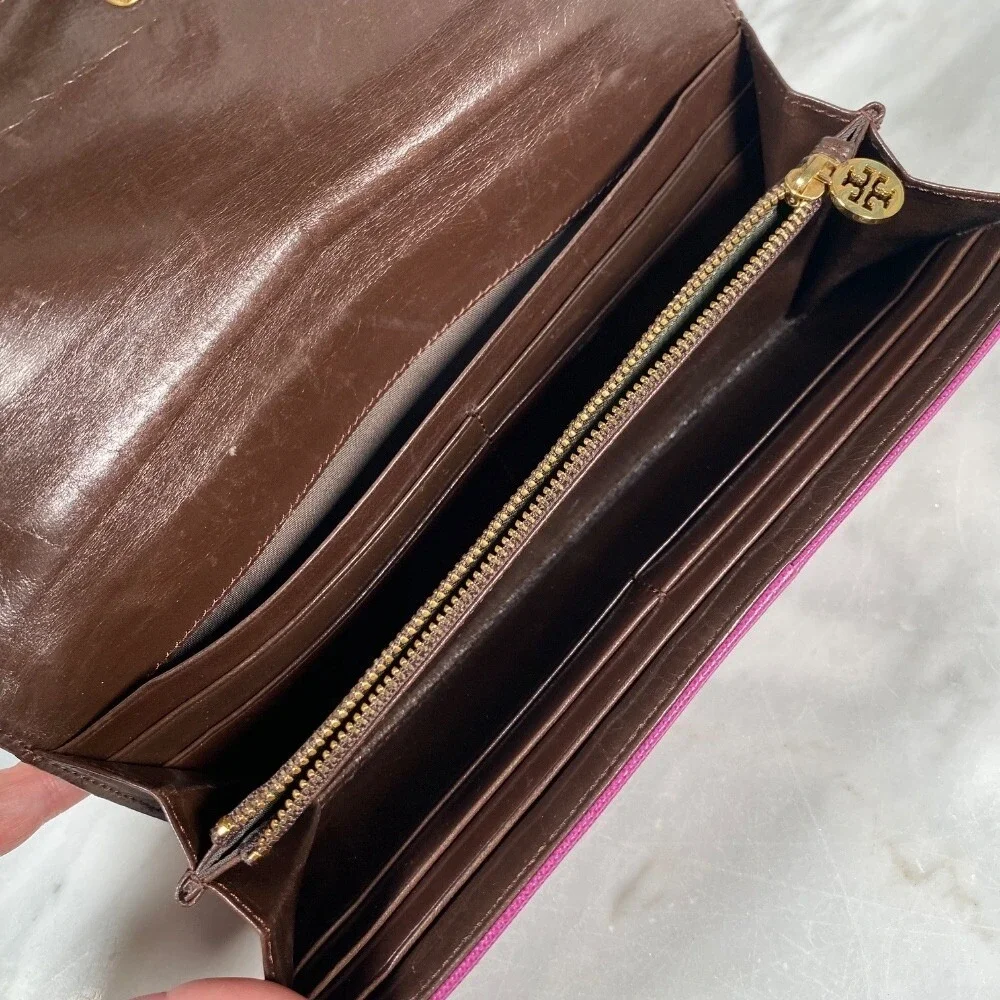 Tory Burch Continental Wallet Leather Zip Around Clutch Plum Purple 7.5x4‎